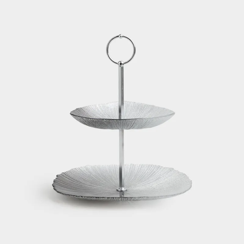 Подставка для пирожных, 16х21/24 см, 2 яруса, стекло/металл, серебристо-серая, Angle