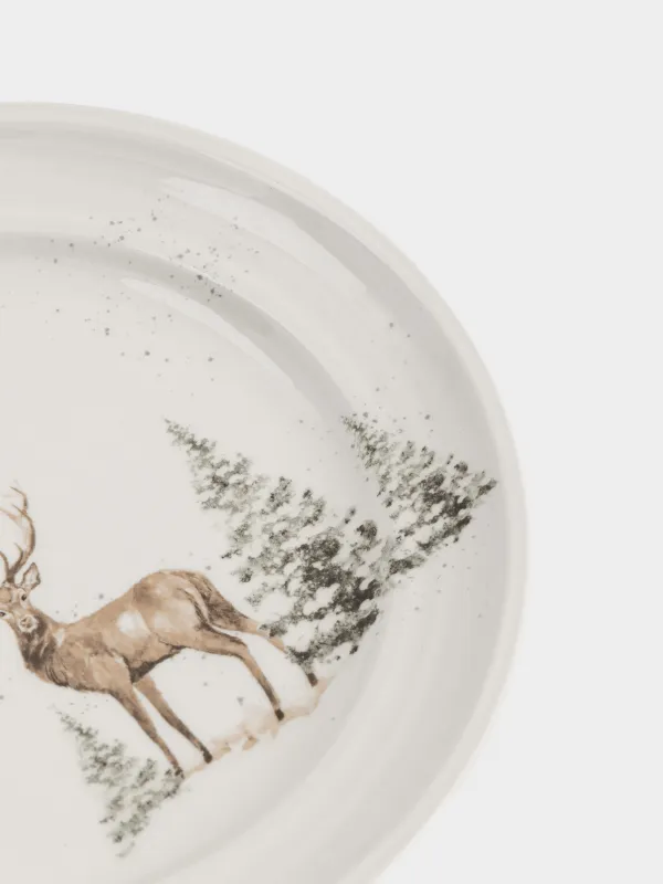 Тарелка закусочная, 20 см, керамика, белая, Олень в снежном лесу, Woodland story, image-4