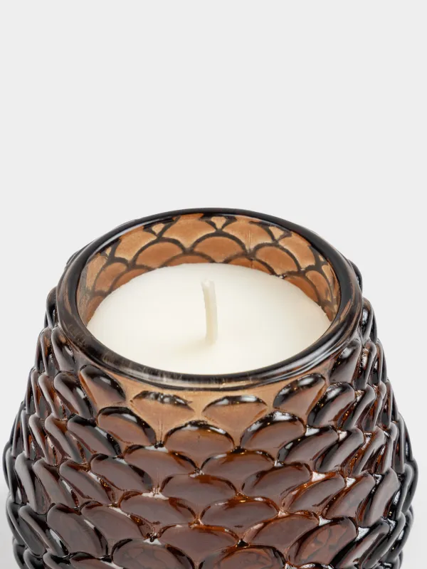 Свеча ароматическая, 7х6 см, в подсвечнике, коричневая, Myrrh & Tonka, Шишка, Winter delice, image-2