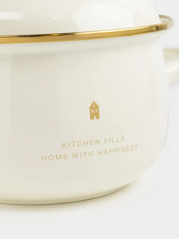 Кастрюля, 20 см, 2,8 л, с крышкой, металл эмалированный/дерево, молочная, Домик, Enamel, image-4