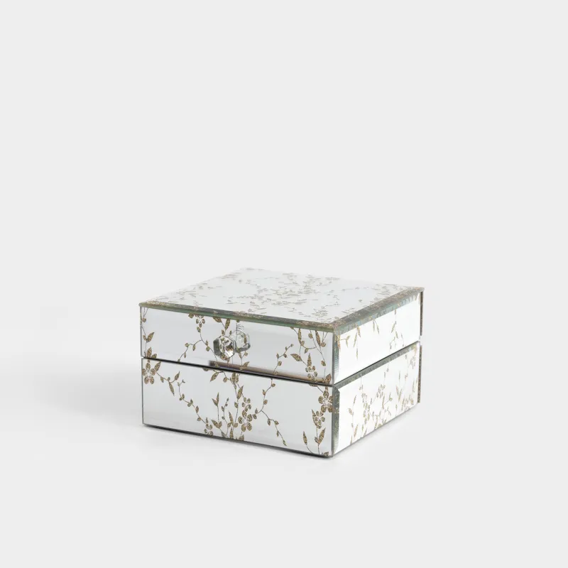 Шкатулка для украшений, 13x13 см, стекло, зеркальная, Ветви, Glossy