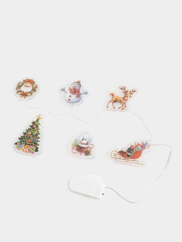 Набор наклеек, 14х30 см, 6 шт, с подсветкой, многоразовые, термопластик, Елка, Christmas decal, image-1