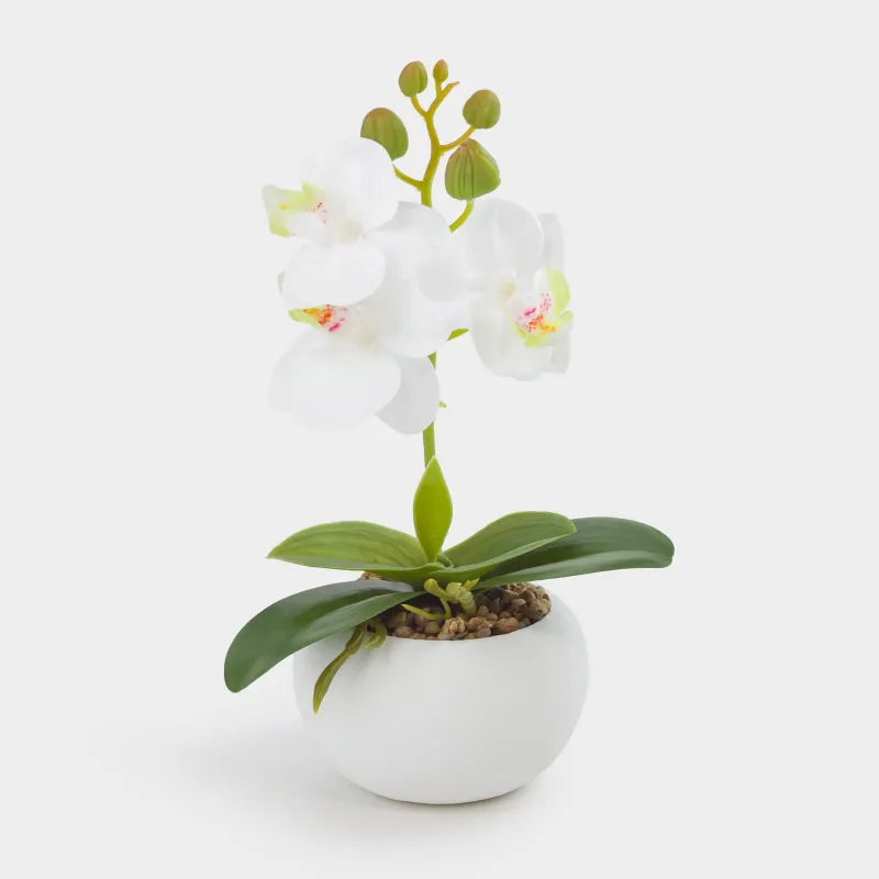 Растение искусственное, 22 см, в горшке, термопластичная резина/керамика, Белая орхидея, Orchid