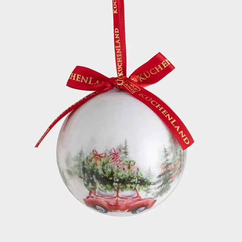 Игрушка елочная, 7 см, пенопласт, Шар, Машинка, Ball print