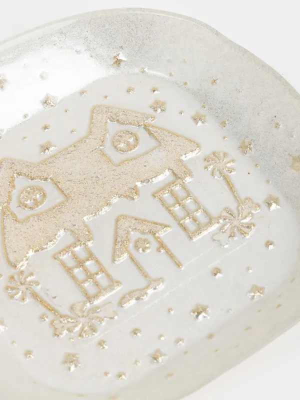 Блюдо, 15х15х3 см, стекло, шампань/молочное, Дом, Houses pattern, image-3