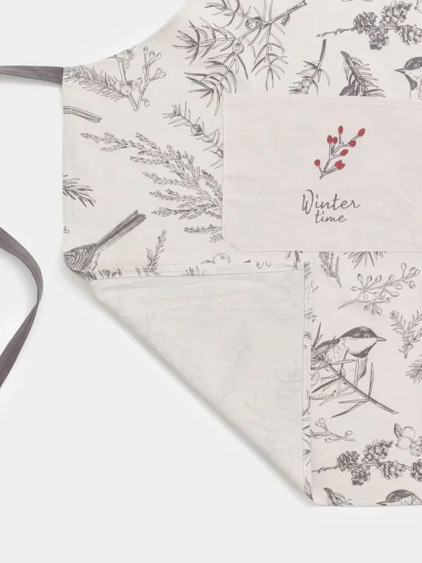 Фартук, 65х80 см, хлопок, серо-бежевый, Снегири на ветках, Bullfinchs, image-5