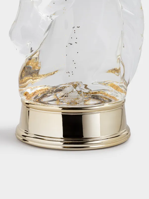 Снежный фонарь, 23 см, с подсветкой, пластик, золотистый, Лошадь с блестками, Golden style, image-3