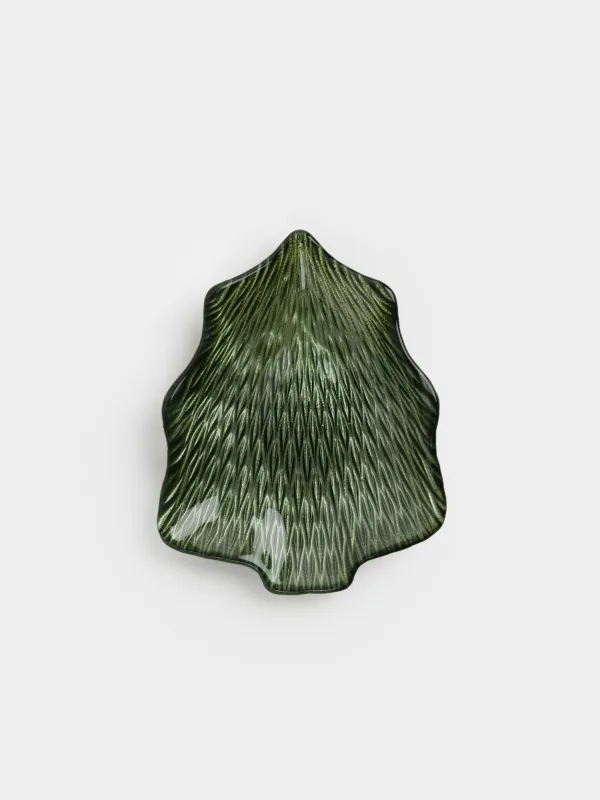 Блюдо, 15х12х2 см, стекло Р, зеленое, Елка, Ribby color, image-0