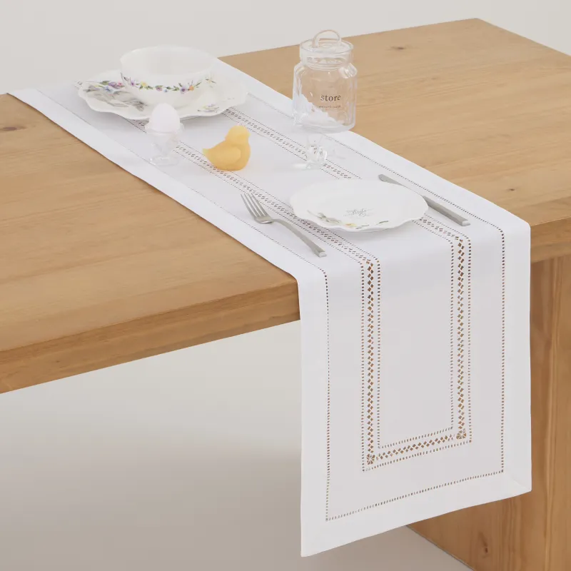 Дорожка настольная, 40х160 см, полиэстер, белая, Hemstitch