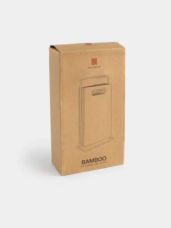 Доска разделочная, 22x14 см, 4 шт, на подставке, бамбук/сталь, прямоугольная, Bamboo, image-9