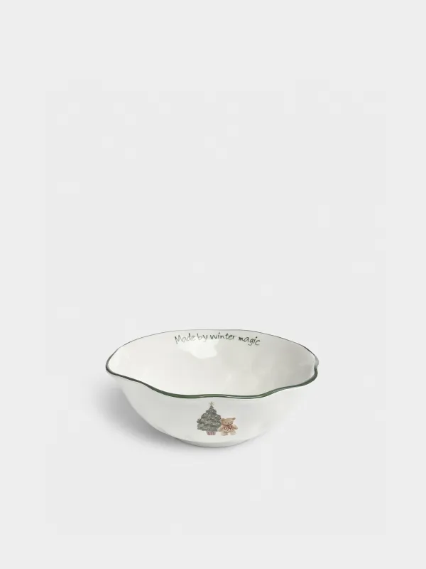 Салатник, 20х7 см, Мишка с елкой, Christmas green, image-0