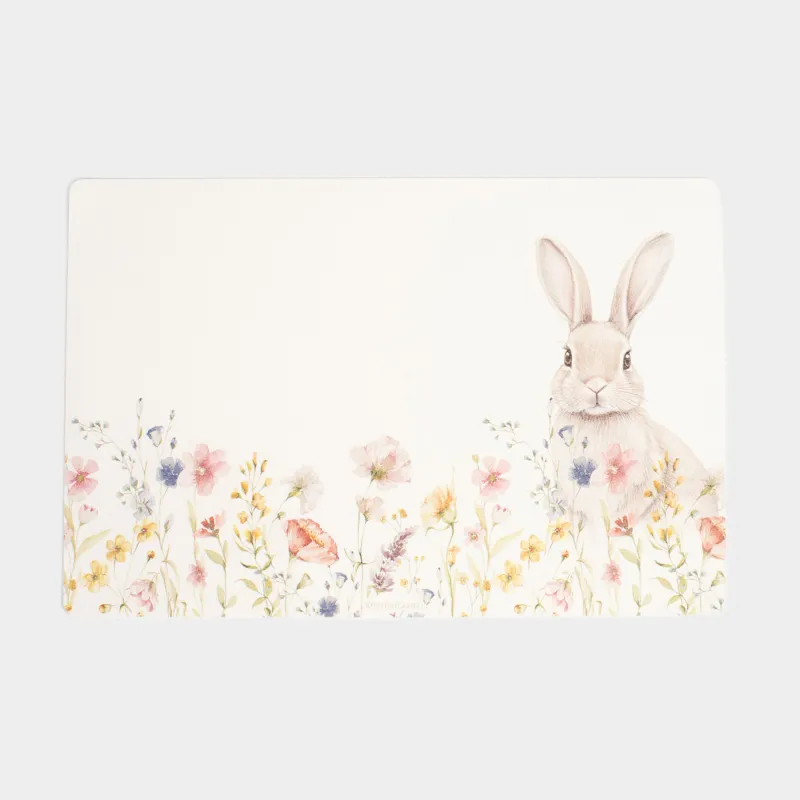 Салфетка под приборы, 30x45 см, ПВХ, прямоугольная, белая, Кролик в цветах, Rock print
