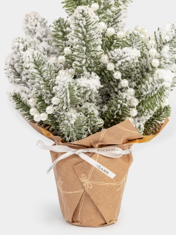 Ель искусственная, 30 см, в крафте, ПВХ, Ель в снегу с жемчугом, Snowy decor, image-2