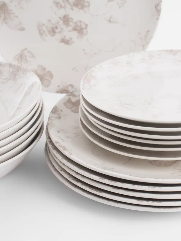 Сервиз обеденный, 6 перс, 18 пр, фарфор P, белый, Бежевые цветы, Maleo, image-1