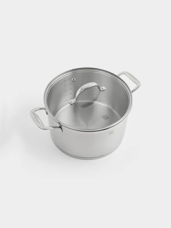 Кастрюля, 24 см, 6 л, с крышкой, сталь/стекло Б, Silver Stone, image-1