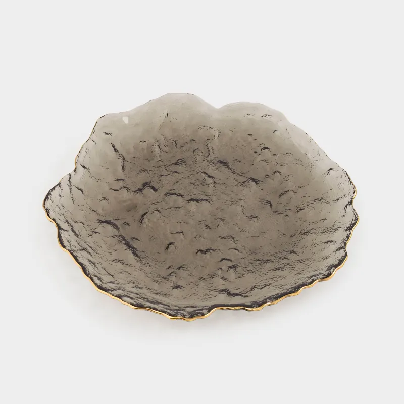 Блюдо, 30 см, стекло, серое, с золотистым кантом, Nautilus color, image-1