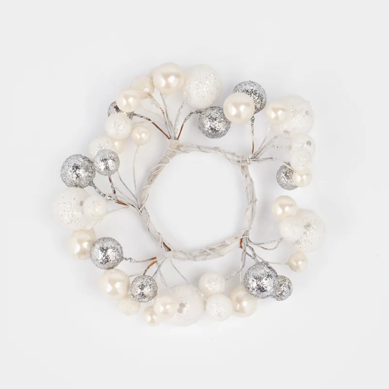 Кольцо для салфеток, 5 см, пластик, молочно-серебристое, Новогодние шары, Balls sparkle