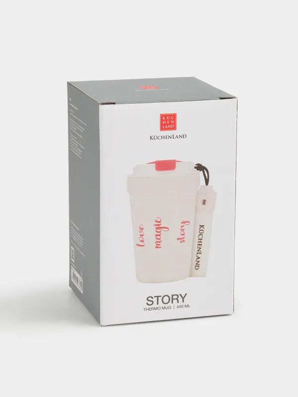 Термокружка, 350 мл, с ремешком, сталь/пластик/текстиль, бело-красная, Story, image-5