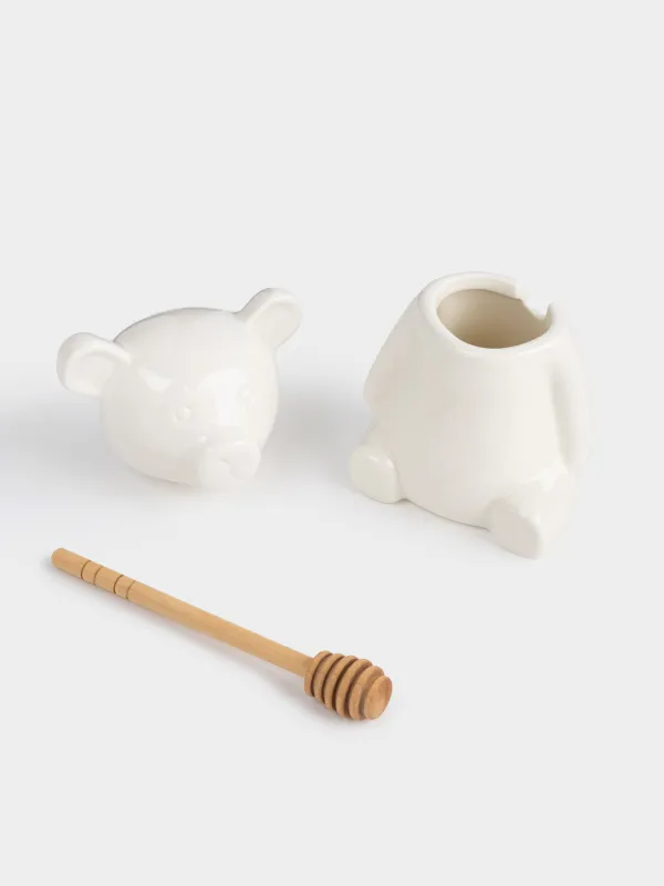Банка для меда, 250 мл, с ложкой, фарфор P/бамбук, Медведь, Bear Meni, image-5