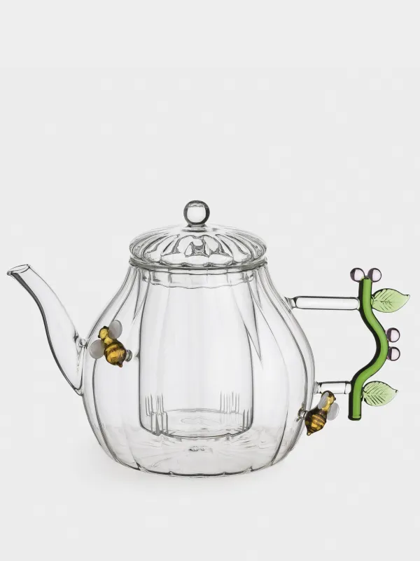 Чайник заварочный, 1 л, стекло Б, с зеленой ручкой, Пчелы, Camellia decor, image-0