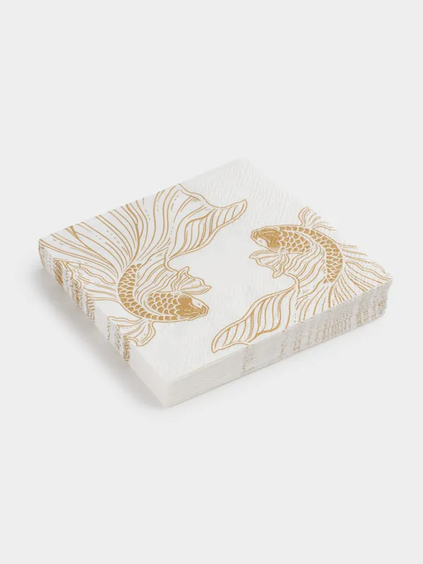 Салфетки бумажные, 21х21 см, 20 шт, квадратные, белые, Рыбки, Goldfish, image-1