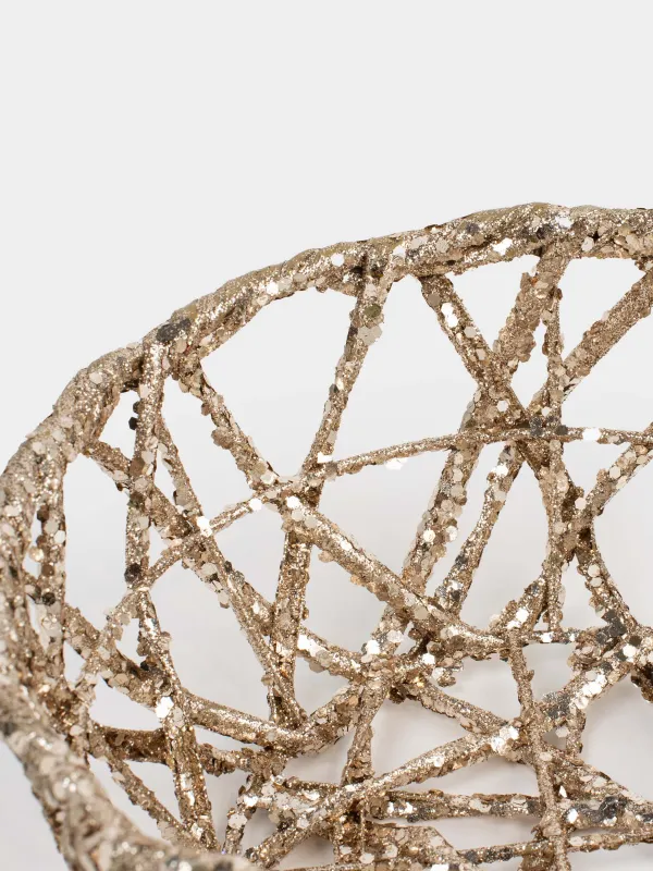 Корзина декоративная, 20х20 см, с ручками, пластик/металл, круглая, шампань, Frosty sparks, image-3