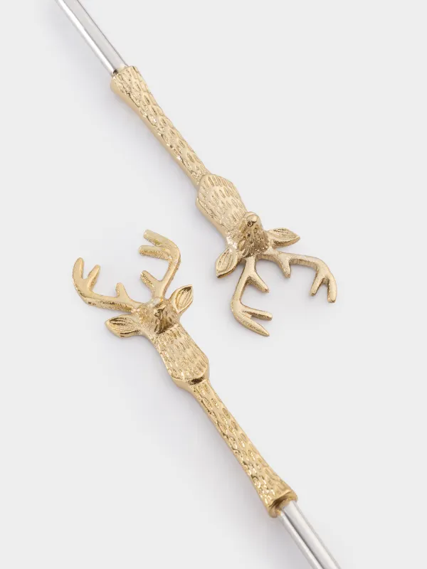 Приборы для сервировки салата, 26 см, 2 пр, ложка/вилка, металл, золотистые, Олени, Arctic deer, image-1