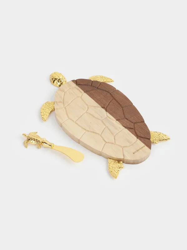 Блюдо сервировочное, 19х30 см, с ножом, дерево/металл, Черепаха, Noble tree, image-0