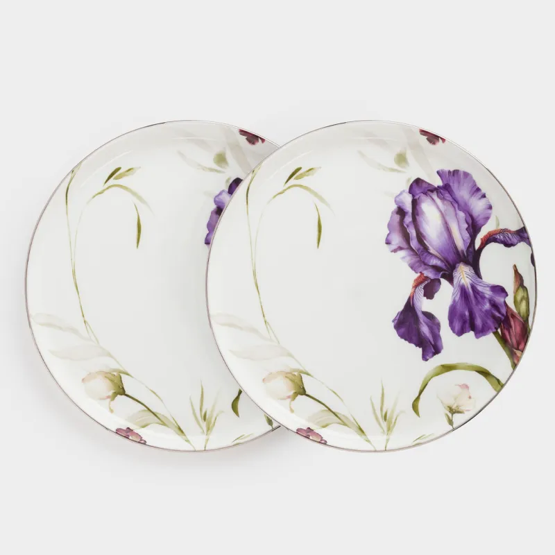 Тарелка закусочная, 24 см, 2 шт, фарфор F, с серебристым кантом, Ирис, Antarctica Flowers