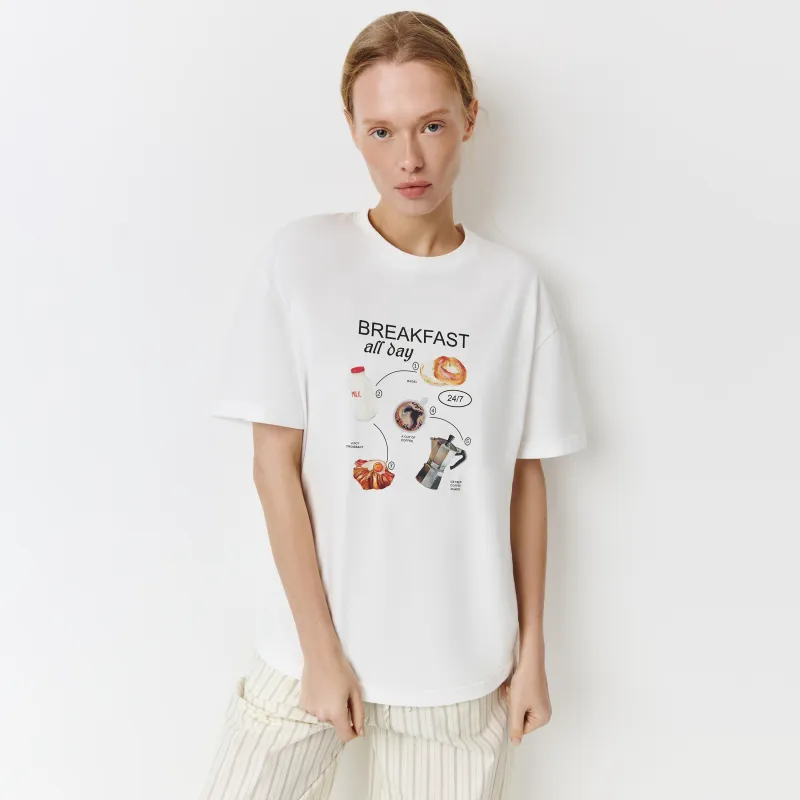 Футболка женская, р. L, хлопок, молочная, Breakfast all day, Limva