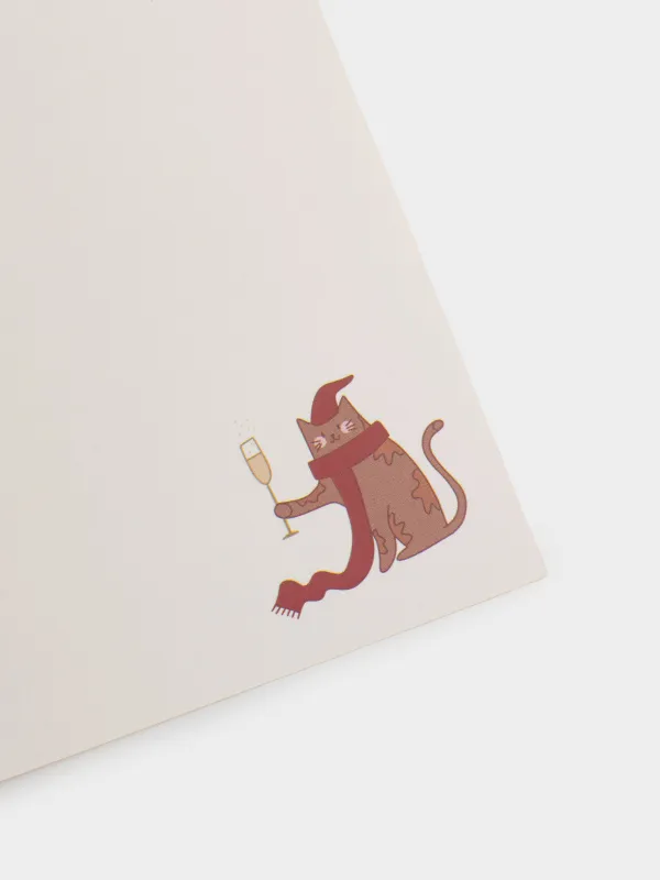 Открытка подарочная, 12х17 см, бумага, белая, Кот, Christmas cat, image-4