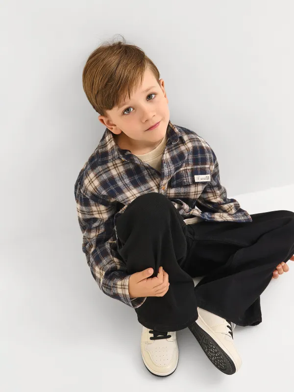 Рубашка детская, для мальчиков, сине-бежевая, Mirek, image-6