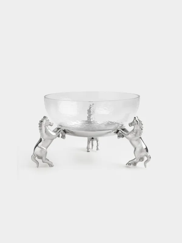 Ваза для фруктов, 25х22 см, на подставке, стекло/металл, серебристая, Кони, Horse silver, image-0