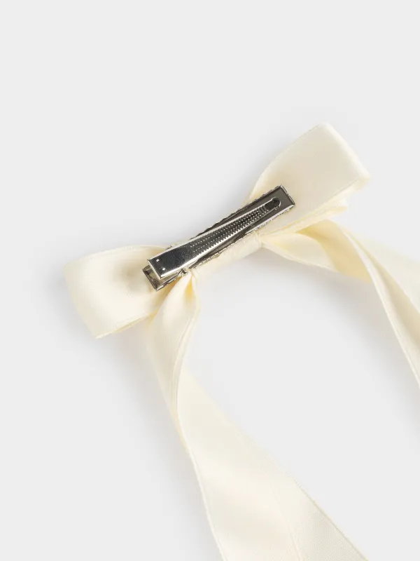 Заколка для волос, 24 см, детская, сатин/металл, молочная, Бант, Silk, image-2