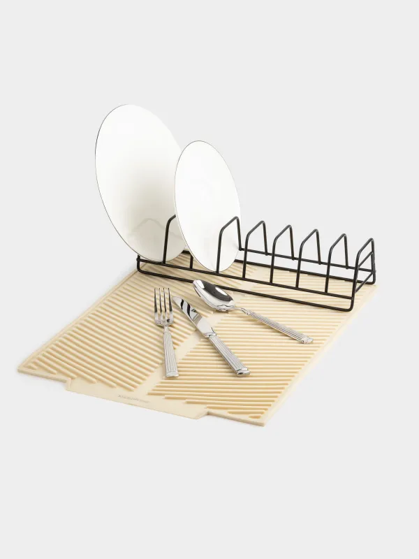 Коврик для сушки посуды с подставкой, 43х33 см, силикон/металл, молочный/черный, Keeping, image-6