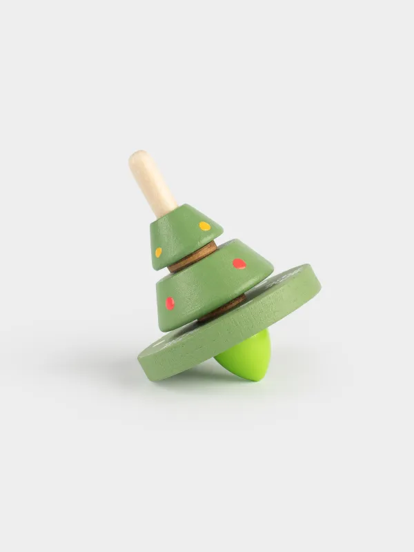 Игрушка, 6х5 см, дерево, зеленая, Юла, Kiddy, image-0