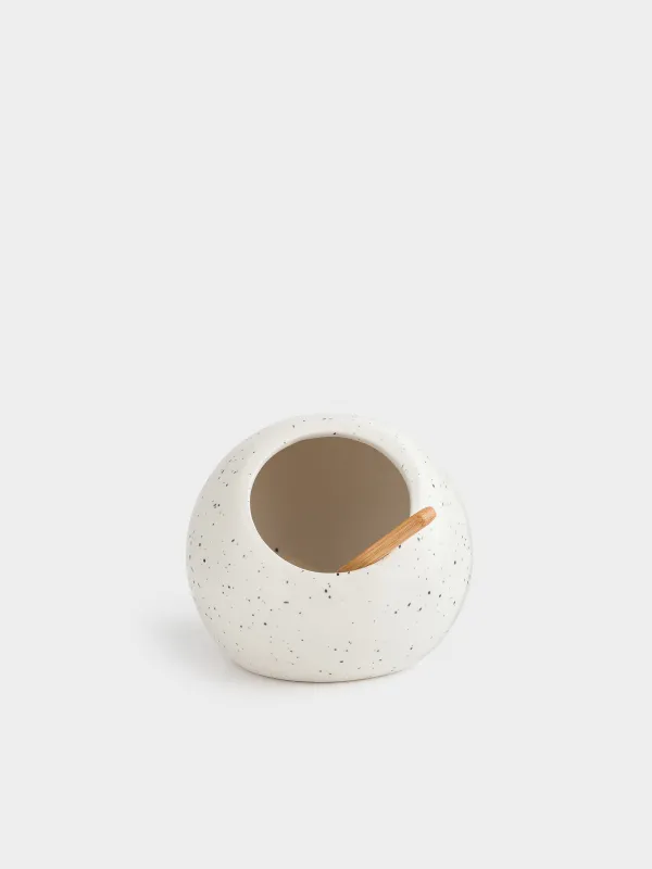 Емкость для соли, 11 см, с ложкой, Speckled black, image-0