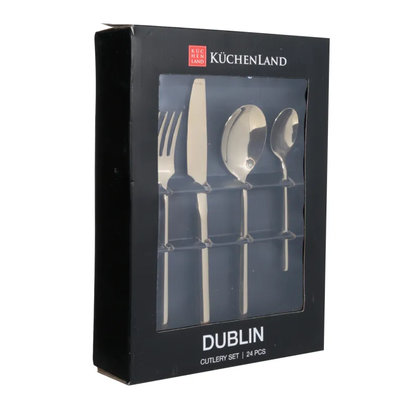 Столовые приборы, 6 перс, 24 пр, сталь, золотистые, Dublin, image-1