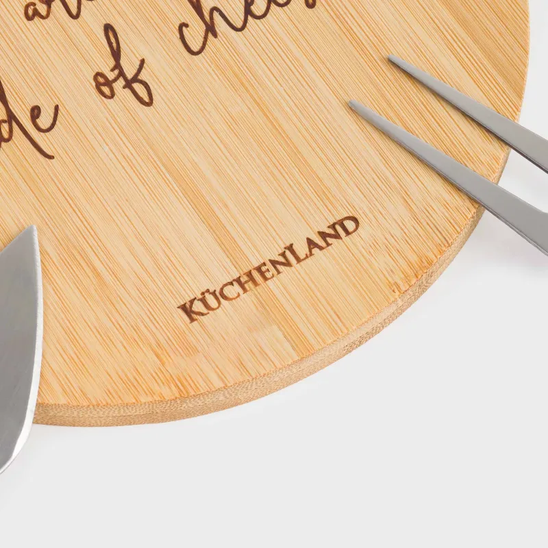 Набор для сыра, 3 пр, доска-блюдо с ручкой, бамбук/сталь, круглый, Cheese, Bamboo, image-3