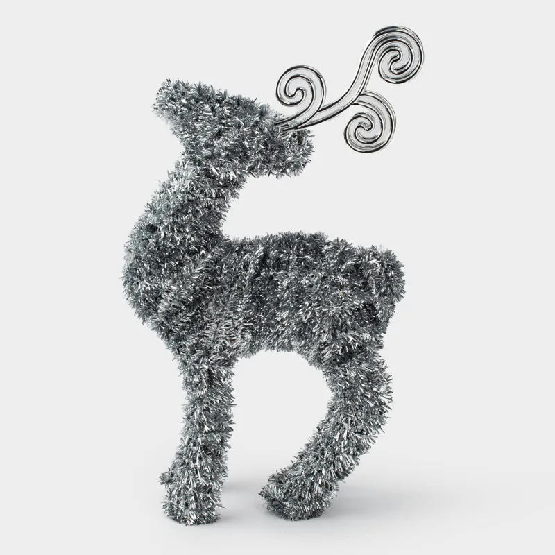 Статуэтка, 42 см, мишура/пластик, серебристая, Олень, Tinsel decor