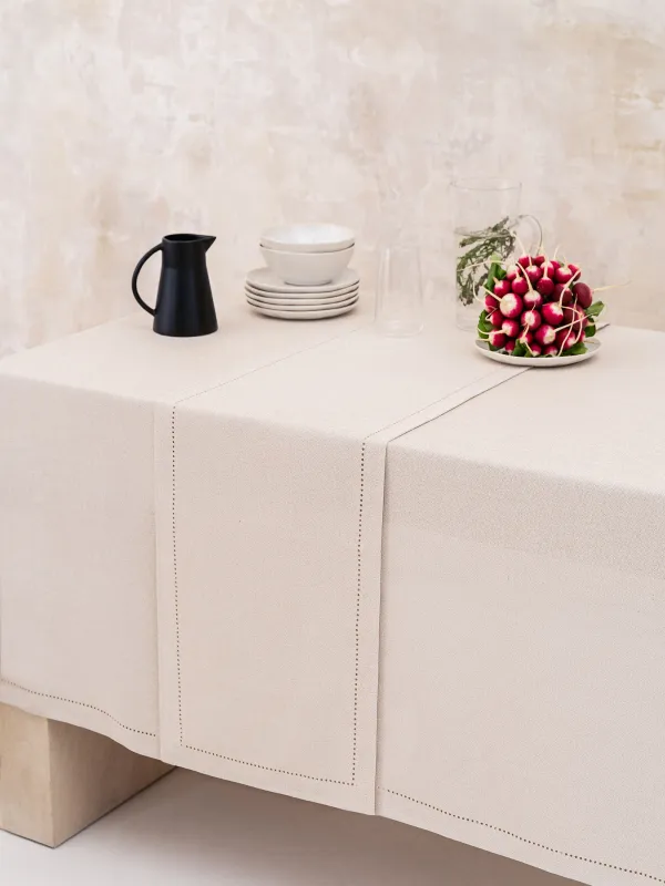 Дорожка настольная, 40х160 см, полиэстер, серебристо-кремовая, Hemstitch, image-2