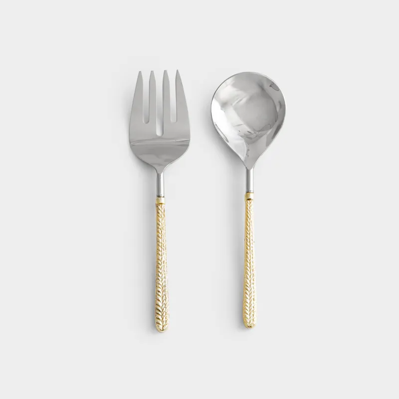 Приборы для сервировки салата, 26 см, 2 пр, ложка/вилка, сталь, золотистые, Колос, Harvest