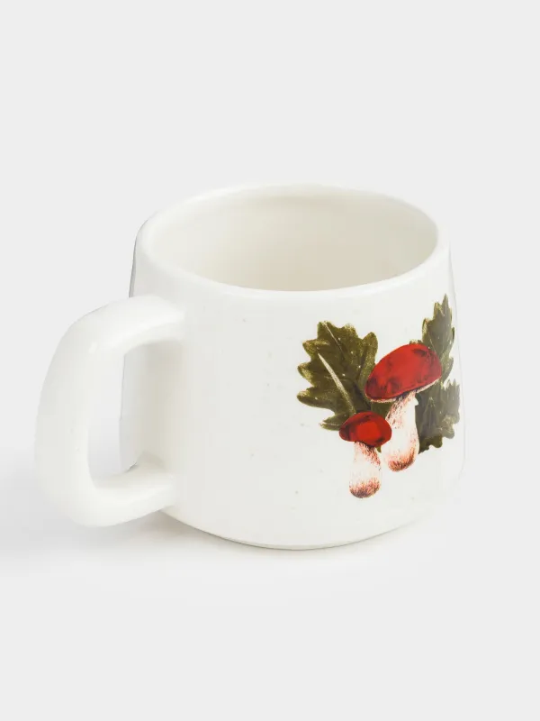 Кружка, 430 мл, керамика, молочная, в крапинку, Листья и грибы, Fungi, image-2