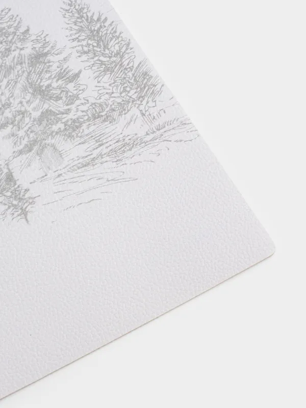 Салфетка под приборы, 30х45 см, ПВХ, прямоугольная, белая, Олень и домик в лесу, Rock print, image-3