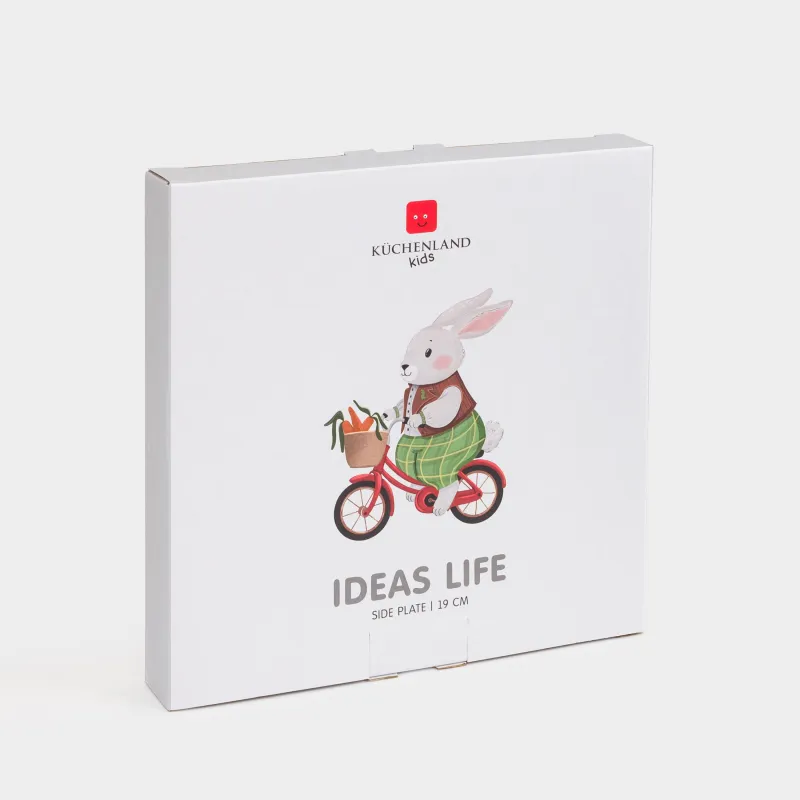 Тарелка закусочная, детская, 19 см, фарфор N, бело-серая, Кролик на велосипеде, Ideas life, image-5