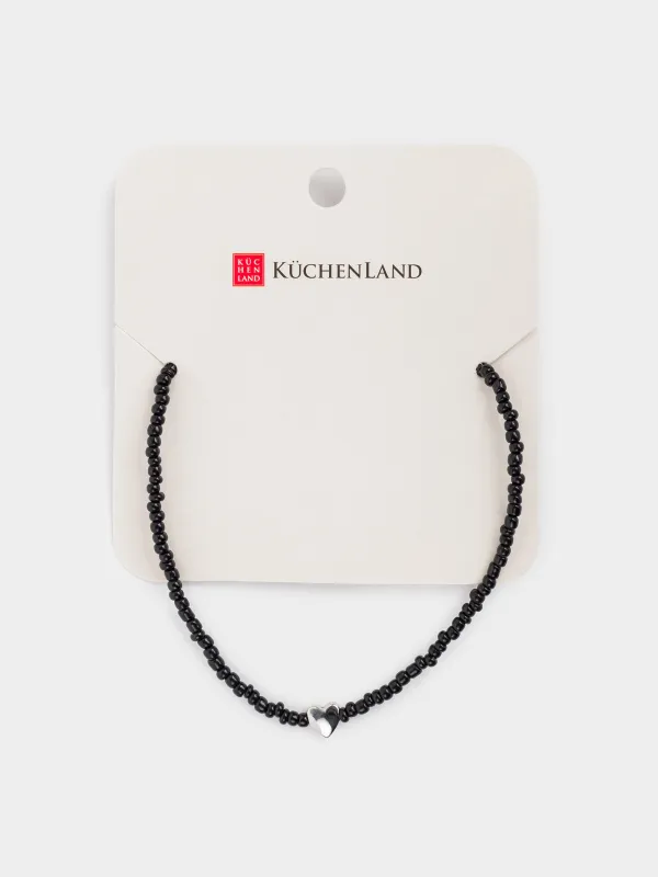 Цепочка, 44 см, с подвеской, стекло/металл, черная, Сердце, Jewelry black, image-4