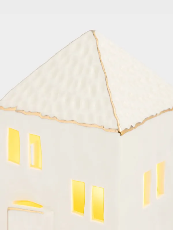 Статуэтка с подсветкой, 12 см, фарфор P, бело-золотистая, Дом, House shape, image-2
