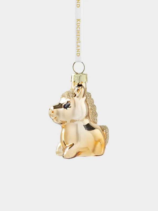 Игрушка елочная, 5 см, стекло, с блестками, золотистая, Лошадка, Figure christmas, image-0