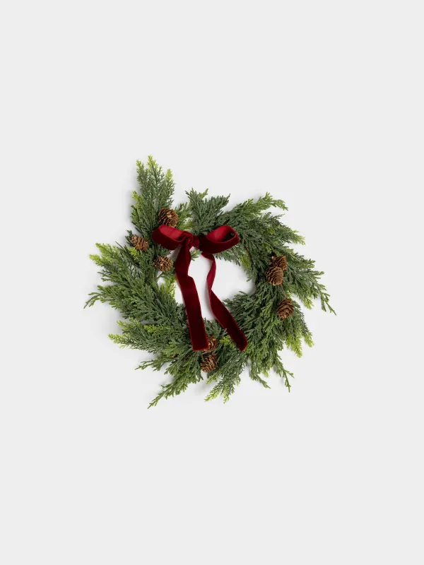 Венок рождественский, 40 см, Хвоя с шишками, Conifer decor, image-0