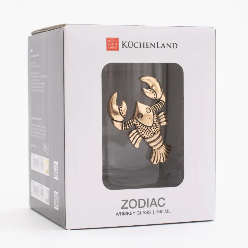 Стакан для виски, 10 см, 340 мл, стекло/металл, золотистый, Рак, Zodiac, image-5